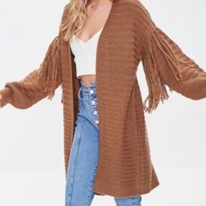 Forever 21 fringe/tassel trim cardigan sweater